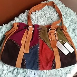 ❤Nwt Amazing 100% Leather & Suede Colorblock bag